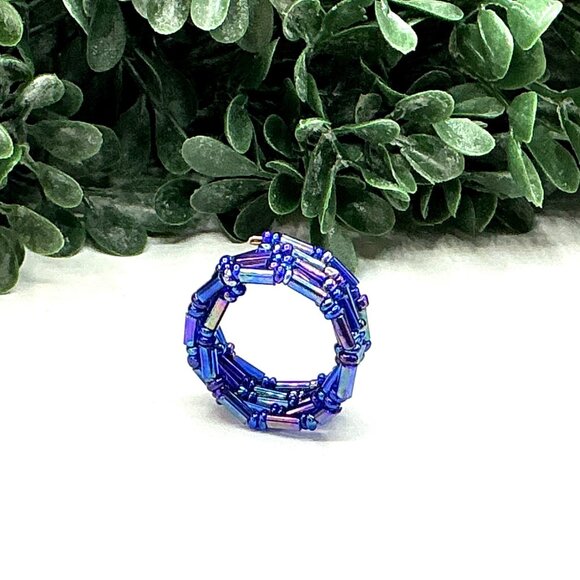Blue Seed Beaded Ring size 6 - 7 - Picture 2 of 5